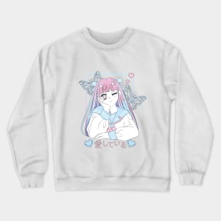 Beauty girl anime color pink and blue Crewneck Sweatshirt